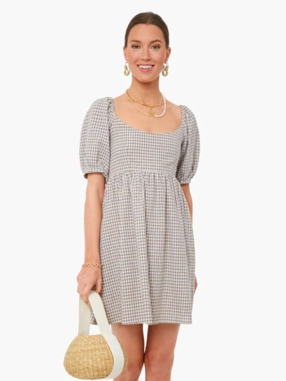 Cream Gingham Puff Sleeve Dress - Pomander Place
